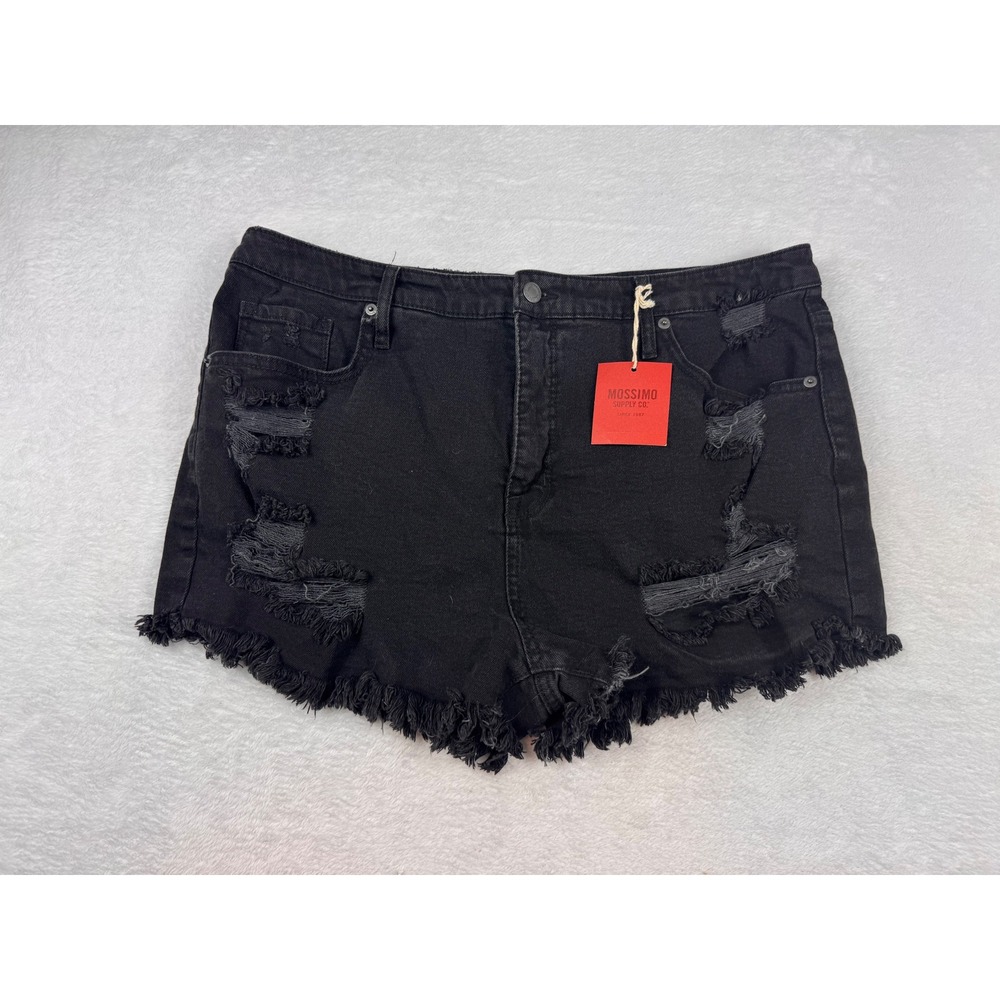 Mossimo Supply Co Womens Black Distressed High Rise Denim Shorts Size 18/34 NWT